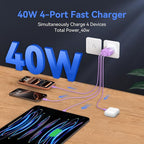 USB C Wall Fast Charger Block, 40W 4-Port Type C Chargers Fast Charging Blocks PD Power Charger Adapter+QC 3.0 USB Multiport Charger Brick for Phone 17/16/15/14/13/12 Pro Max, i-Pad, Galaxy S25-2Pack
