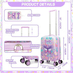Kid’s Luggage Set 2 Piece Suitcase Set 16’’ Hardside Luggage with Spinner Wheels Girls Carry on Toddler Luggage Travel Rolling Luggage Carry on Luggage Airline Approved