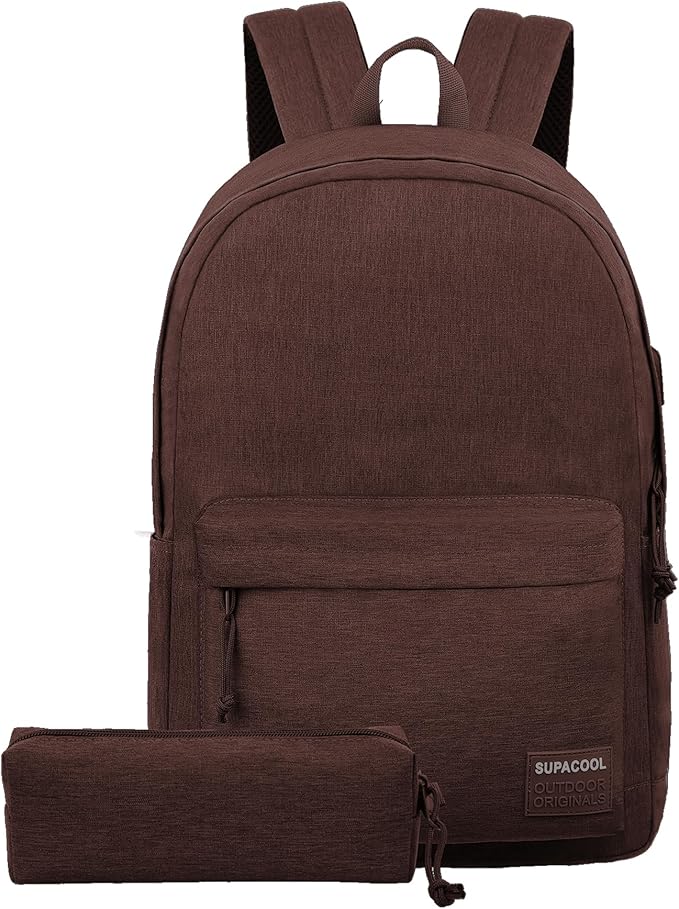 SUPACOOL Casual Laptop Backpack for Men and Women, Backpack with USB Charging Port(Coffee set)