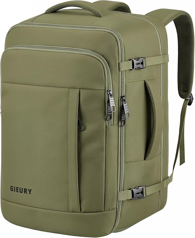 Gieury Travel Backpack, Extra Large 50L Expandable Backpack for Men Women, Carry On Backpack For Airplanes, Travel Essentials Luggage Suitcase Daypack Travel Gift Weekender Bag, Army Green