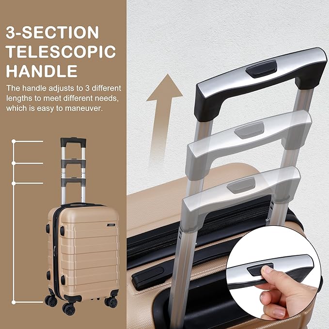SUPER DEAL 21 Inch Expandable Suitcase Hardside Carry On Travel Luggage with Spinner Wheels Height Adjustable Handle, Champagne