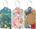 Rimilak 3 Pcs PU Leather Luggage Tags for Suitcase, Travel Cruise Luggage Tag with Privacy Flap, Name ID Label and Metal Loop for Women Men Baggage Handbag School Bag Backpack, Watercolor Flowers