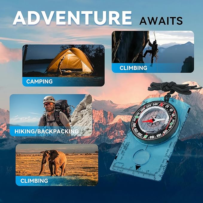 Compass Hiking Survival, Wilderness Survival Compass for Kids- Magnetic Gear Set Navigation Map- Backpacking Camping Hunting Survival