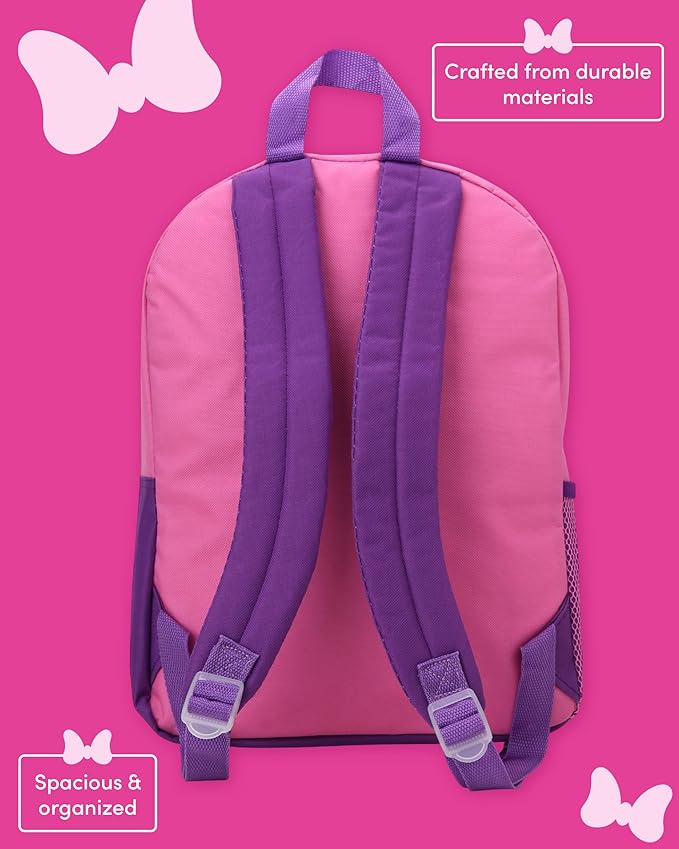 Fast Forward Disney Minnie Mouse Girls Backpack and Lunch Box Set - 2 Piece 15 Inch School Backpack With Detachable Lunch Bag, Size One Size, Minnie Mouse Pink/Purple