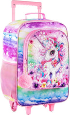 Girls Luggage, Kids Sequins Rolling Luggage, Cute Unicorn Travel Carry on for Elementary Preschool Toddler