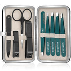 MORGLES Tweezers Set for Eyebrows, 9 Pcs Precision Stainless Steel Tweezers and Professional Nail Clippers Set for Men with Leather Travel Case