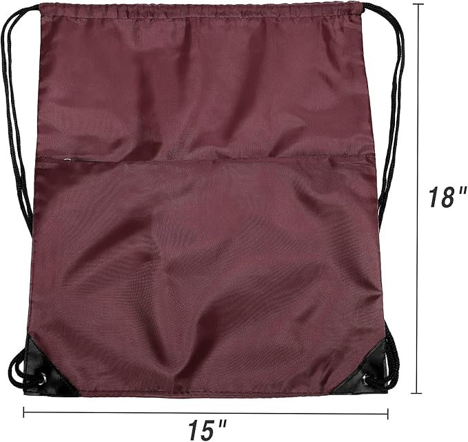 Drawstring Backpack Sports Water Resistant String Bag Sport Gym Sackpack for Women Men Large with Zipper, Burgundy
