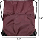Drawstring Backpack Sports Water Resistant String Bag Sport Gym Sackpack for Women Men Large with Zipper, Burgundy