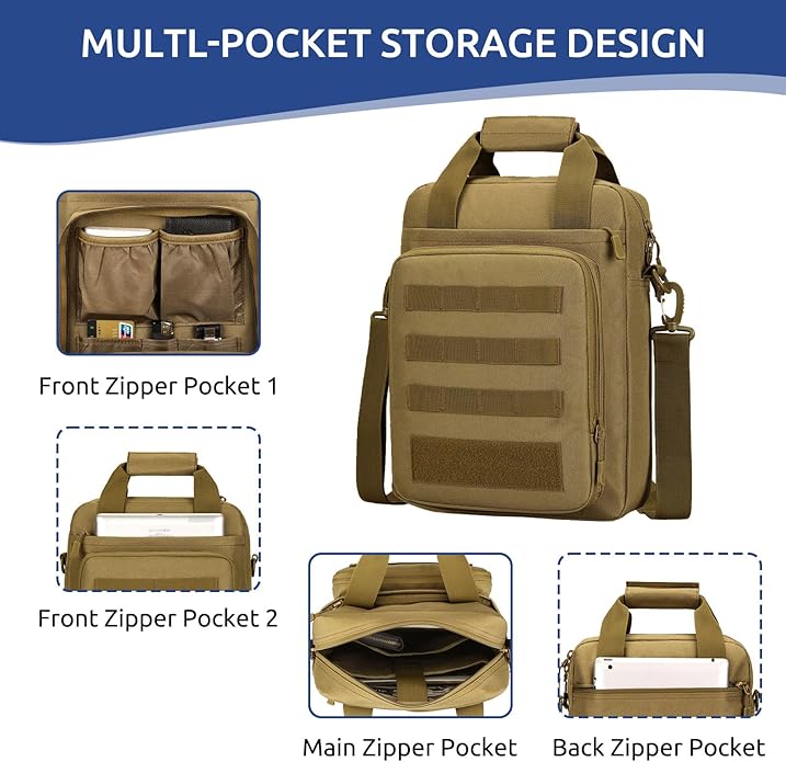 ZHIERNA Tactical Messenger Bag, Tactical Briefcase Laptop Bag Heavy Duty MOLLE Shoulder Pack Handbag for Men(Patch Included)
