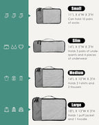 WTREE 4-Piece Packing Cubes Travel Accessories Set for Suitcases - Luggage Organizer Bags with Double Zipper - Mesh Top - Small/Medium/Large/Slim - Dark Grey