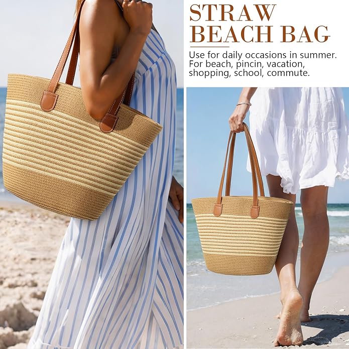 Beach Bags for Women, Summer Straw Beach Bag Straw Purse Shoulder Handbags Large Beach Tote for Summer Vacation