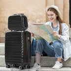 GinzaTravel Carry On Luggage 22x14x9 Airline Approved, Hard Case Luggage Sets 2 Piece, PP Small Luggage Suitcase with TSA Lock & Spinner Wheels, Black, 13/20inch