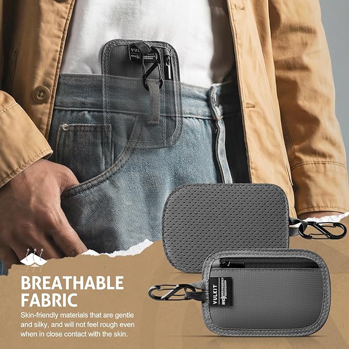 VULKIT RFID Blocking Clip Stash Pocket Small Slim Hidden Zipper Pouch Travel Safety Anti Theft Pickpocket Wallet Grey