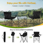 HaSteeL Folding Camping Chair Set of 3, Foldable Black Camp Chairs & Grey Table, Large Lawn Chair Portable for Adults Hiking, Fishing, Picnic, Outdoor BBQ, Travel, Sports, Cup Holders & Storage Bags