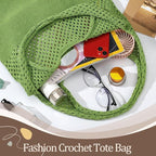 Premillow Crochet Beach Tote Bags, Stylish Mesh Beach Bags Shoulder Bag for Women, Cute Summer Vacation Boho Tote Bag