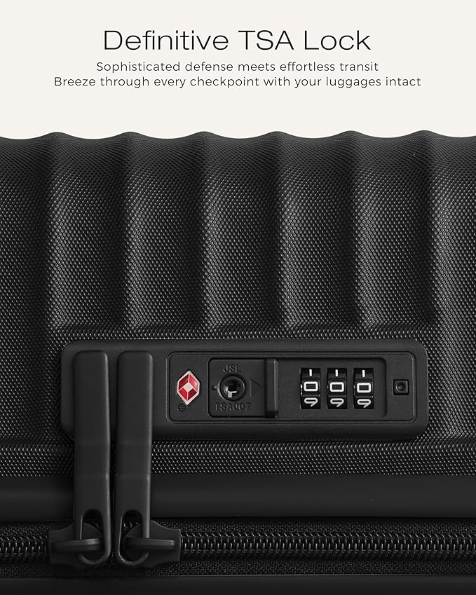 Coolife Luggage 3 Piece Set Hardside Upgraded Durable PC Lightweight Travel Suitcases with Dual Spinner Wheels & TSA Lock, 20'' Expandable Only (Black, 3-Piece Set (20/24/28))
