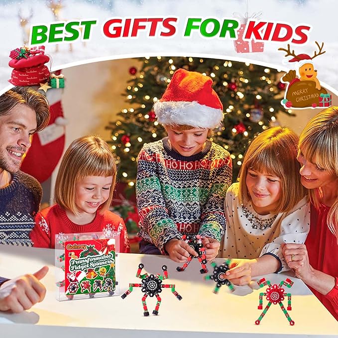 Gokeey Christmas Fidget Toys Transformable Fidget Spinners for Kids and Adults, Stress Relief Sensory Toys for Boys and Girls Fingertip Gyros for ADHD Autism for Kids Birthday Gifts