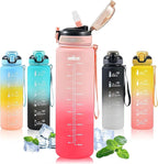 Water Bottle with Straw 1L,Boys Water Bottles with Straw 1 Litre,Waterbottle Leak-Proof Sports Water Bottle,Plastic Drinks Bottles Toxin Free，Bpa-Free (Pink)
