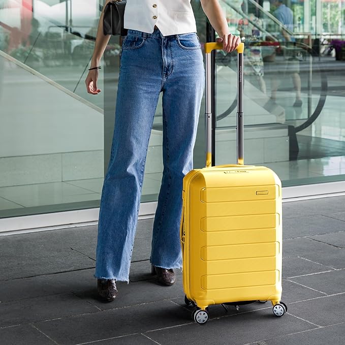 Traveler's Choice Pagosa Hardshell Expandable Luggage with Spinner Wheels, Yellow, 22-Inch Carry-on