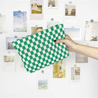 PAZIMIIK Knitted Checkered Makeup Bag Large Zipper Make Up Accessory Pouch for Purse Cosmetic Brush Bag for Travel Essential,Green
