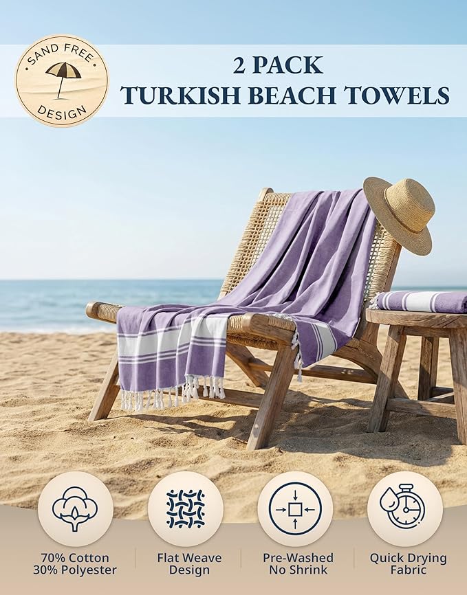 LANE LINEN Large Pool Towels, XL Beach Towel 2 Pack, Pre-Washed, No Shrink, Quick Dry Oversized Beach Towels, Stylish Beach Towel for Women, Sand Free Towel, 39"x71" - Regal Orchid