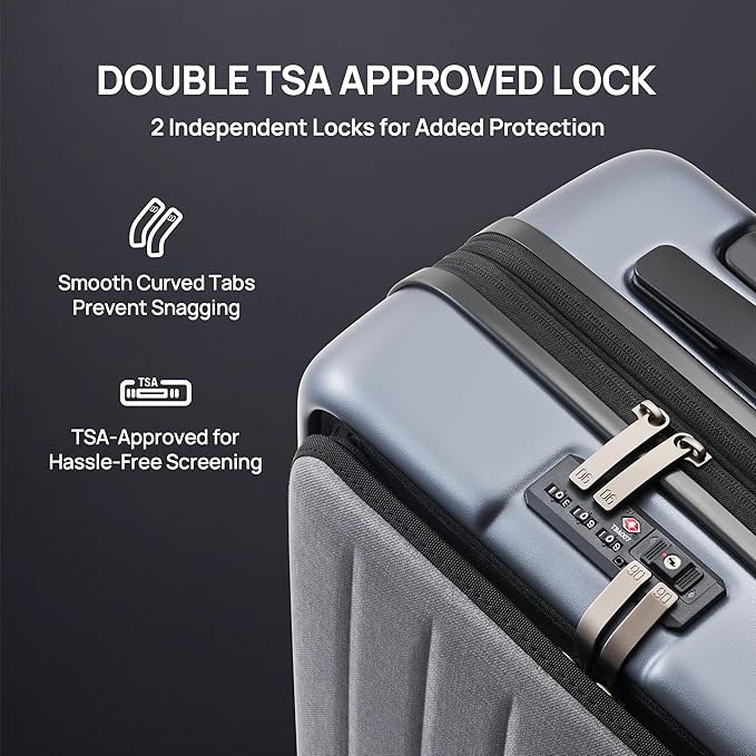 NINETYGO Carry On Luggage 22X14X9 Airline Approved with Front Pocket, 20 Inch Luggage with Front Compartment, Expandable, Double Spinner Wheels, Hardsided PC, TSA Lock (Cool Grey, Seine Max)