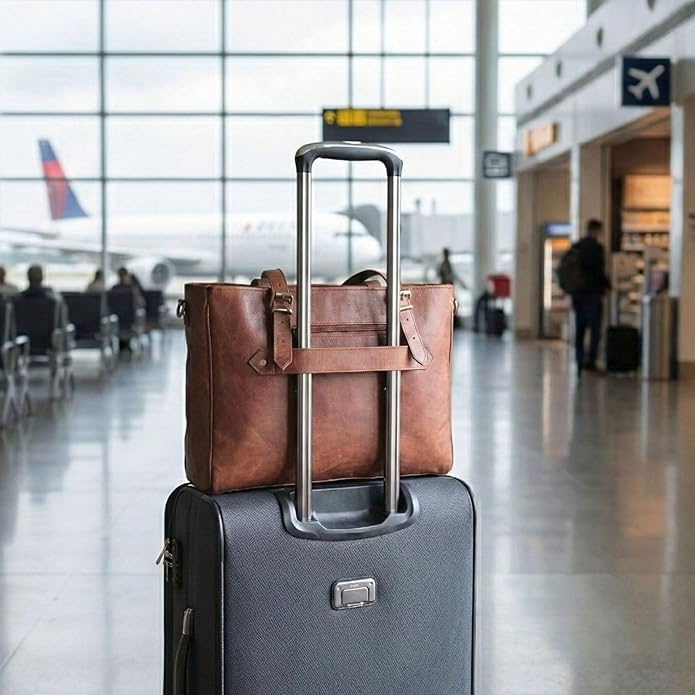 17-inch Genuine Leather Laptop Bag for Women – Large Brown Leather Work Tote with Laptop Compartment, Womens Computer Bag, Briefcase & Messenger Style for Office, Business, Travel & Teacher Gifts | Genuine Leather