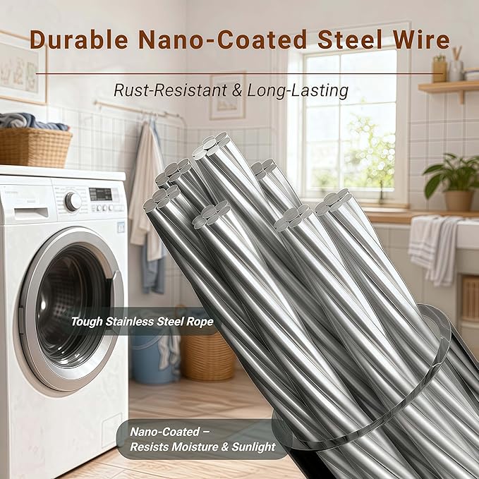 Retractable Clothesline Indoor & Outdoor – 16.8 Ft Non-Sagging Heavy-Duty Stainless Steel Clothes Line for Apartments, Bathrooms, Balconies & RV Walls, Space-Saving Laundry Line