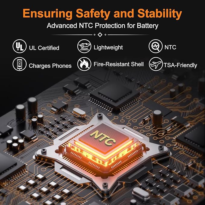 Heated Vest Battery Pack, 5V 2A 10,000 mAH Ultra Slim Compact Portable Charger with USB-C Charging Cable, Rechargeable Power Bank for Men Women Heated Jacket, Pants, Clothing, iPhone,Etc