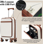 3 Piece Luggage Set ABS Hardshell Lightweight Suitcase Sets with Spinner Wheels and TSA Lock, 20 inch with Front Opening Design and USB Port, 20" Airline Certified Carry-on Luggage, 20"24"28", White
