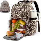 LOVEVOOK Lunch Backpack with Lunch Compartment,17 Inch Laptop Work Travel Insulated Cooler Backpack Purse,Waterproof College Teacher Lunch Bag Box with Tumbler Holder,Gift for Men Women,Leopard print