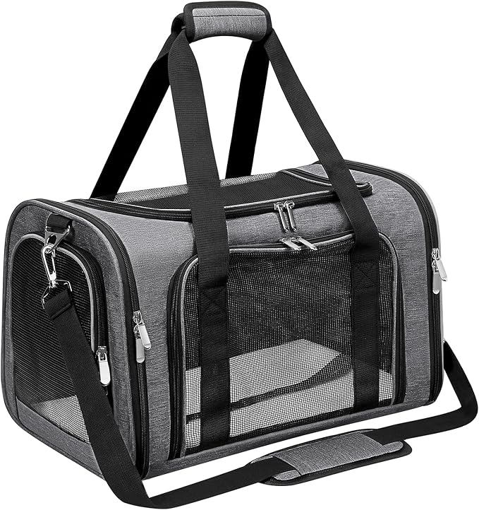 Soft-Sided Cat/Dog/Pet Carrier, Collapsible Pets Travel Carriers for Big Cats/Small Dogs with Shoulder Strap & Removable Mat, Mesh Puppy Carry Bag, Up to 25 Lbs (Dark Grey)