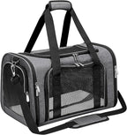 Soft-Sided Cat/Dog/Pet Carrier, Collapsible Pets Travel Carriers for Big Cats/Small Dogs with Shoulder Strap & Removable Mat, Mesh Puppy Carry Bag, Up to 16 Lbs, TSA Airline Approved(Dark Grey)