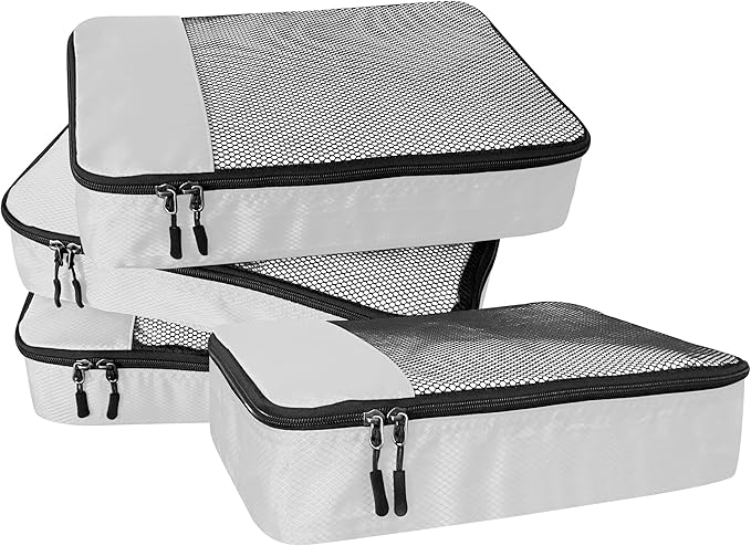 WTREE 4-Piece Packing Cubes Travel Accessories Set for Suitcases - Luggage Organizer Bags with Double Zipper - Mesh Top - Medium - Beige