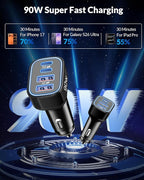 [4 in 1] USB C Car Charger, 4-Port 90W Super Fast Charging Cigarette Lighter USB Charger Multiport Car Phone Adapter Accessories for iPhone 17 16 15 14 13 12 Pro Max, iPad, Galaxy S26 S25 S24, Android