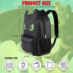 AI ACCESSORY INNOVATIONS How to Train Your Dragon Toothless Backpack, Black 16 Inch School Bag with 3D Face Applique, Green Eyes, Lightning Bolt Keychain, for Boys and Girls