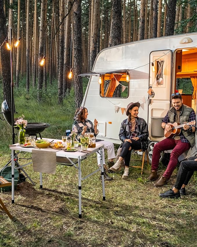 Sportneer Camping Table: Adjustable Height Small Folding Table 35.4" L x 23.6" W 2 Height with Mesh Layer - Compact & Portable Camping Essentials for Outdoor Camp Garden Picnic BBQ Dining Cooking