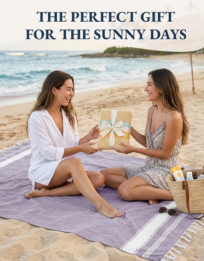 LANE LINEN Beach Towels 4 Pack Oversized - Turkish Towel Set, Pre-Washed Oversized Beach Towel, Quick Dry Beach Towels for Travel, Large Pool Towels, 39"x71" - Day Break