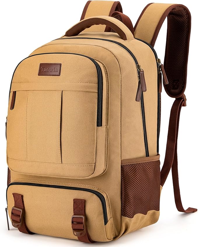 Tzowla Canvas Laptop Backpack, Bag for Men Women,Travel Work Rucksack Fits 17.3 Inch Laptop, Large Capacity Bookbag(Yellow)