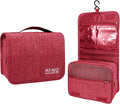 Lcsmaokin Large Capacity Toiletry Bag Travel Bag with Hanging Hook for Men and Women Waterproof Travel Cosmetic Bag Bathroom Storage Bag for Brushes Set, Full-Sized Shampoo, Toiletries, Wine Red
