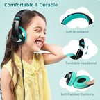 rockpapa Comfort+ Kids Headphones with Microphone, Boys Girls Student Over-Ear Headphones Wired Foldable for School Classroom Laptop PC Computer Tablet Black/Blue+Black/Teal