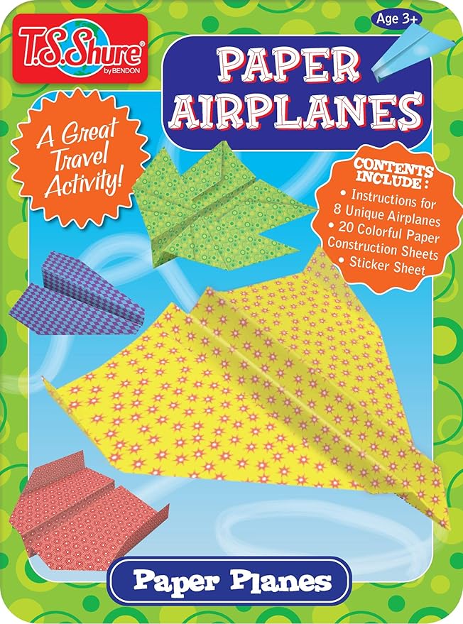 TS Shure by Bendon Paper Airplanes Mini Activity Tin with 20 Paper Airplanes and Sticker Sheet 50435