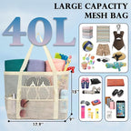 Fammart Mesh Beach Bag, Large Beach Tote with Zipper Pocket, Toys Pool Bag for Family Travel Vacation Cruise Essentials