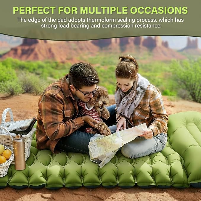 FUN PAC Camping Sleeping Pad, Ultralight Camping Mat with Pillow, Built-in Foot Pump Inflatable Sleeping Pads Compact for Camping Backpacking Hiking Traveling Tent,Single,Green