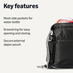 Amazon Basics Drawstring Lightweight Gym Bag Soccer Backpack with Zipper Pouch, Mesh Side Pockets for Water Bottle, Large, Black