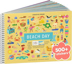 Beach Day 500+ Kids Sticker Book by Cupkin Fun Toddler Travel Activity Coloring and Sticker Book, Road Trip Essentials, 12 Coloring Pages 12 Side by Side Scenes for Ages 2–8 Years