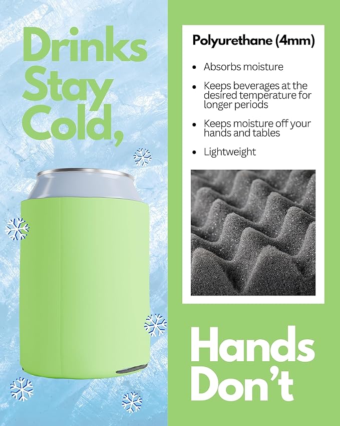 PartyPrints 100 Pack Lime Green Blank Can Cooler Sleeves, Customizable Bulk Insulated Foam for Beer, Collapsible Plain Drink Holder, Cold Soda Insulator, 12oz Regular, 16oz Tall Cans