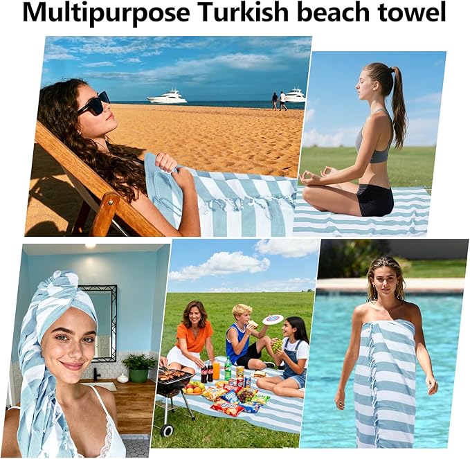 12 Pack Turkish Beach Towel 36"x71" Extra Large Beach Towels Sand Free Bath Towels Adults Lightweight Quick Dry Pool Towels Blue