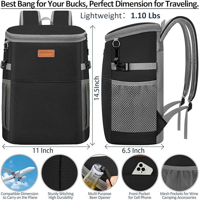 Camping Cooler Backpack 30 45 Cans, Soft Backpack Coolers Insulated Leak Proof Travel Cooler Bag Waterproof Lunch Picnic Beach Work Trip Thermal Bag Drink Beverage Beer Bag Cooler