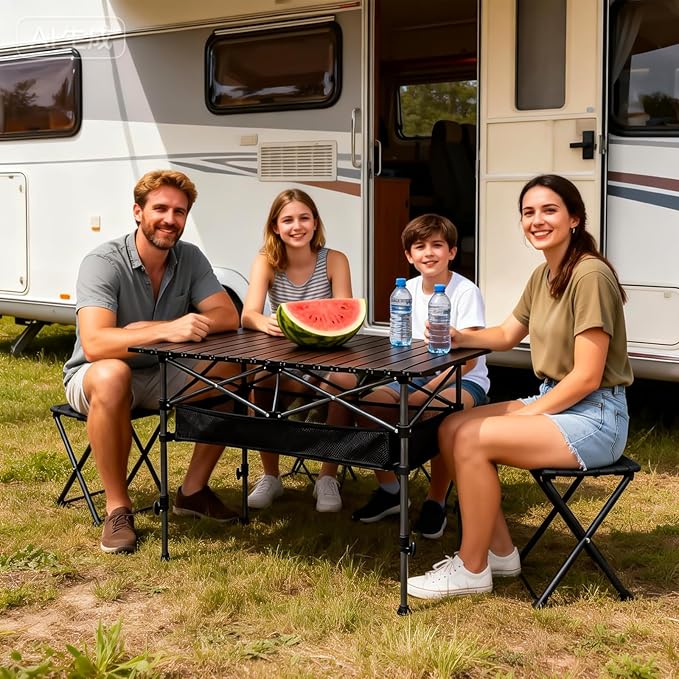 47in Portable Camping Table, Folding Beach Table, with Storage Net & Bag Easy to Carry, Prefect for Outdoor, Picnic, BBQ, Cooking, Festival, Beach, Home Use